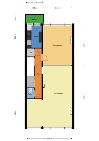 Floorplan - Schieweg 216C02, 3038 BN Rotterdam